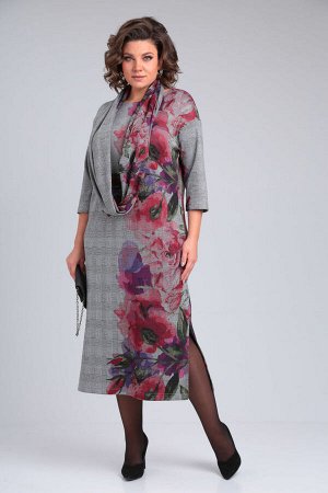 Платье Michel Chic 2152 серый, лиловая роза