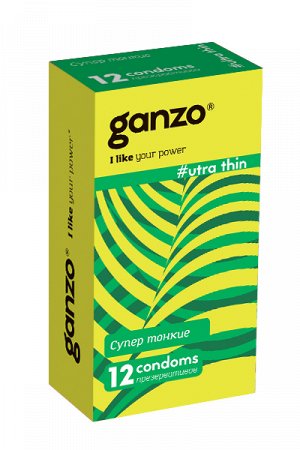 Презервативы Ganzo, ultra thin, ультратонкие, латекс,18 см, 5,2 см, 12 шт.