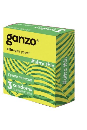 Презервативы Ganzo, ultra thin, супер тонкие, латекс, 18 см, 5,2 см, 3 шт.