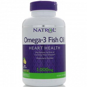 Natrol, Рыбий жир Омега-3, натуральный лимонный вкус, 1000 мг, 150 мягких таблеток