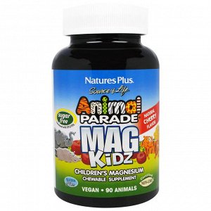 Nature&#039;s Plus, Animal Parade, Mag Kidz, Children&#039;s Magnesium, Cherry Flavor, 90 Tablets
