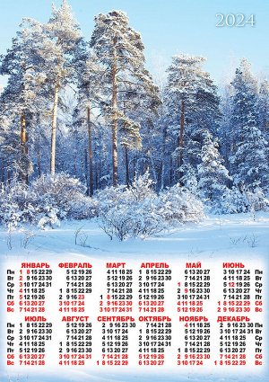 Листовой календарь на 2024 год А2 "Природа. Зимний лес"