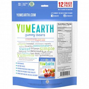 YumEarth, Мишки Гамми, Вкус в ассортименте, 12 упаковок со снеком, 0,7 унц. (19,8 г) каждая
