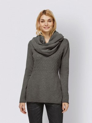 Пуловер с шарфом, серые