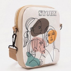 Сумка Story, 15x3x20 см, отдел на молнии, длинный ремень, бежевая