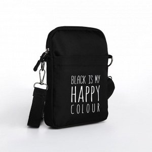 Сумка молодёжная на длинном ремне Black is my happy color, 20x15x3 см, отдел на молнии, чёрная