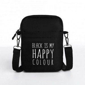 Сумка молодёжная на длинном ремне Black is my happy color, 20x15x3 см, отдел на молнии, чёрная