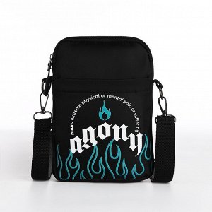 Сумка молодёжная на длинном ремне Agony, 20x15x3 см, отдел на молнии, чёрная