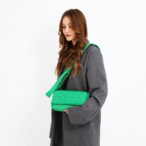 Сумка женская стеганная на плечо, отдел на молнии, 25x14x6 см, зелёная