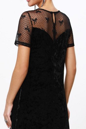 Платье черное бархатное коктейльное с коротким рукавом