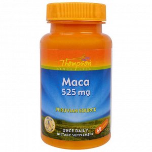 Мака Thompson, Мака, 525 мг, 60 капсул. С 1932 года; Сырье из Перу; Свежесть и польза для здоровья. Мака — это корневой овощ, произрастающий в Перу. Он употребляется в пищу и используется как средство