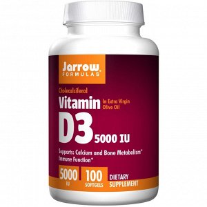 Витамин D3 Jarrow Formulas, Витамин D3, 5000 МЕ, 100 гелевых капсул. ХВитамин D3 от компании Jarrow Formulas содержит холекальциферол, самую биологически доступную форму витамина D. Витамин D3 конверт