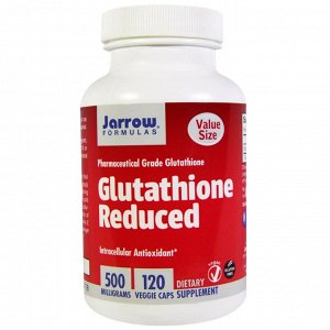 Глутатион Jarrow Formulas, Глутатион сокращенный, 500 мг, 120 вегетарианских капсул. Антиоксидант. Среди антиоксидантных функций Glutathione Reduced - переработка витаминов E и C, а также критическая 