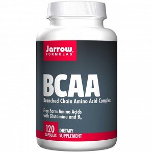Bcaa Jarrow Formulas, BCAA, комплекс аминокислот с разветвлённой цепью, 120 капсул. Свободные формы аминокислот, с глутамином и B6.
Комплекс BCAA содержит идеальное соотношение 2:1:1 свободных кристал