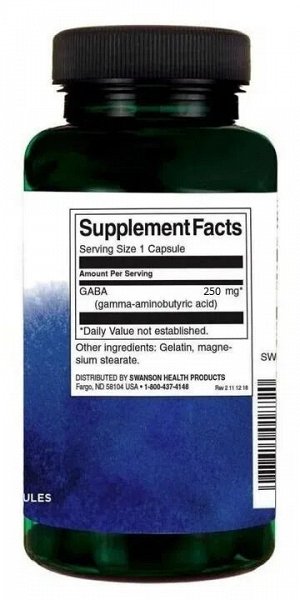 Габа Swanson Gaba 250 мг - 60 капсул