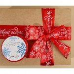 Лента атласная декоративная (4 см*5 м) С Новым годом!, Красный, 1 шт.