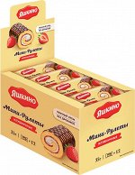 «Яшкино», мини-рулет бисквитный «Клубничный», 35г (упаковка 12шт.)