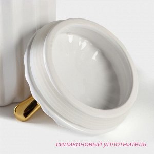 Банка керамическая для сыпучих продуктов Доляна «Золотое крыло», 900 мл, цвет белый