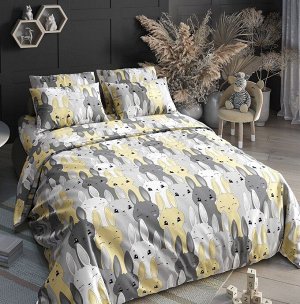 Комплект постельного белья Бязь Ушастики желтые 1,5 спальный с простыней на резинке