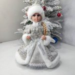 Музыкальная Снегурочка в шубке серебряная 30 см, батарейки