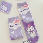 Теплые носки с мультяшным принтом &quot;Kuromi&quot;, с декором, фиолетовый