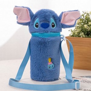 Мультяшная плюшевая сумка для термоса (бутылки) "Stitch", синий