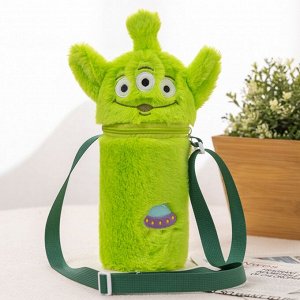 Мультяшная плюшевая сумка для термоса (бутылки) "Alien", зеленый