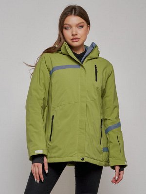 Горнолыжная куртка женская зимняя большого размера цвета хаки 3382Kh