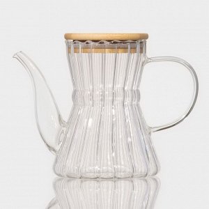 Чайник стеклянный заварочный с бамбуковой крышкой «Эко. Восток», 600 мл, 18?11,5?14 см, без сита