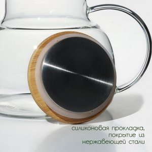 Заварочный чайник BellaTenero «Эко», 1 л, с бамбуковой крышкой, металлический фильтр, стекло