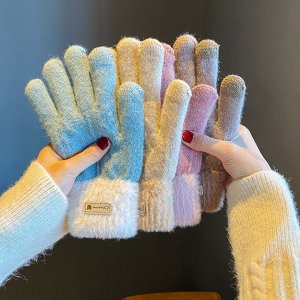 Вязаные двухслойные перчатки с сенсорными пальцами