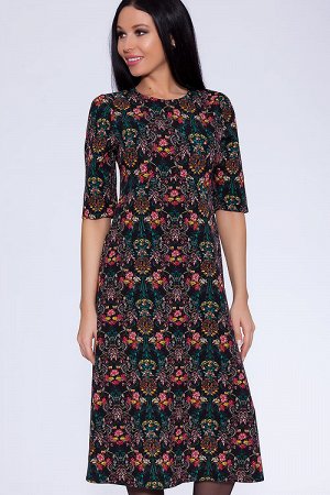 Платье 294 "Орландо цветное", черный фон/мелкий цветочный рисунок