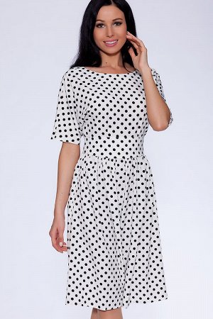 Платье 282 "Ниагара цветная", белый/черный крупный горох