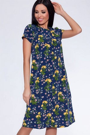 Платье 426 "Орландо цветное", синий фон/ярко-желтые цветы