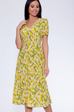 Платье 443 "Шифон", желтый/тюльпаны