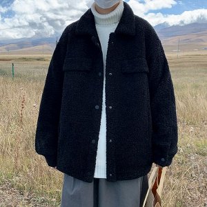 Мужская демисезонная куртка-рубашка из шерпы, черный