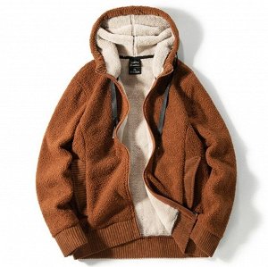 Флисовая куртка-толстовка с капюшоном, утепленная шерпой, коричневый