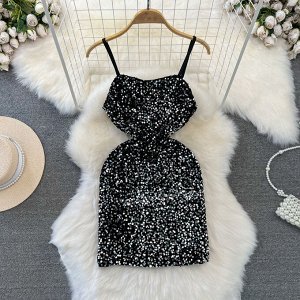 Женское платье с пайетками, цвет серебристый/черный