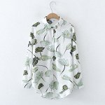 Женская блуза, цвет белый/зеленый, принт &quot;Цветы&quot;