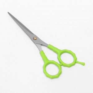 Ножницы парикмахерские с упором, лезвие — 7 см, цвет салатовый/серебристый