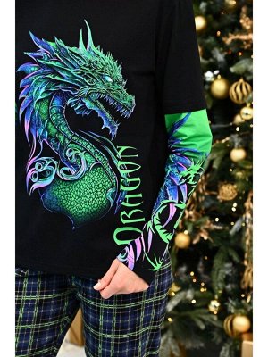 Пижама детская хлопок с принтом Дракон цвет Зеленый