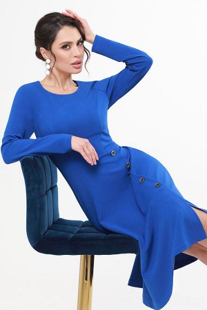 Платье ярко-синее с декоративными пуговицами
