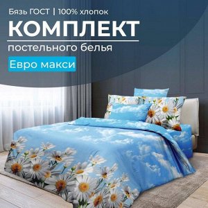 Комплект постельного белья Евромакси, бязь ГОСТ (Воздушные ромашки )