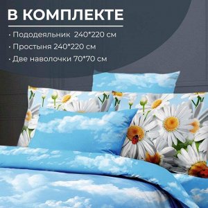 Комплект постельного белья Евромакси, бязь ГОСТ (Воздушные ромашки )