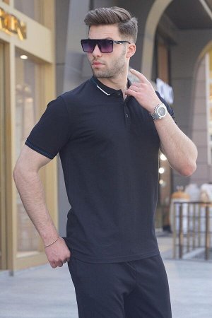 Черная мужская футболка с воротником поло 6113