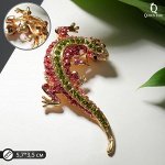 Брошь «Ящерица» тропическая, розово-зелёная в золоте