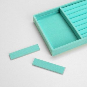 Подставка для украшений QF 3 ячейки и 7 полос для колец, флок, 21x12,3x2,5 см, цвет бирюзовый