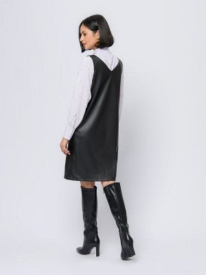 1001 Dress Платье черного цвета длины мини из искусственной кожи свободного силуэта без рукавов