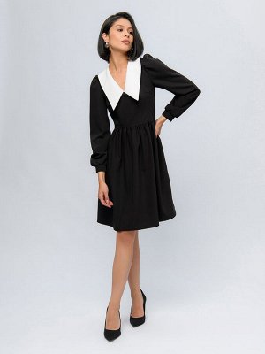 1001 Dress Платье черного цвета длины мини с воротничком и V-образным вырезом