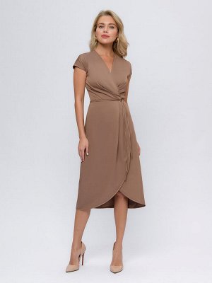 1001 Dress Платье бежевого цвета длины миди с запахом и короткими рукавами